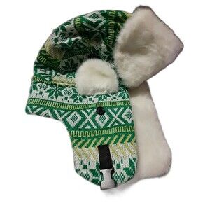 Hat a Girl Trapper Style Green/White Winter Hat NWOT